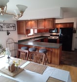 open kitchen and eat at counter with stools