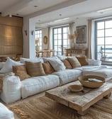 Salon lumineux meubles clairs et bois