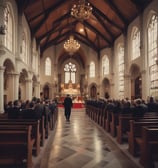trauerfeier in der kirche mit dem pfarrer und den trauergästen