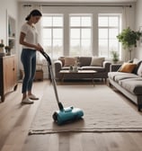 A supermarket aisle filled with various cleaning products, organized neatly on shelves. Promotional sale tags are visible on many items, indicating discounted prices. A promotional stand-up banner on the left features a smiling woman holding clean laundry, with a slogan in Hindi.