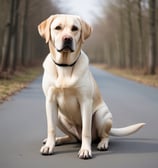 Fit Labrador dog standing in the middle of the road