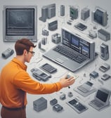 The scene depicts an operating room or medical setup with a surgical table covered in a light blue sterile sheet. Surrounding the table are various pieces of medical equipment, including monitoring devices and anesthesia machines. Shelves in the background hold additional medical supplies.