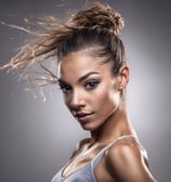 create an amazing headshot of a dancer wearing dance clothes. blur the studio in teh background 