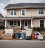 home furniture and appliances on the curb in front of there home.