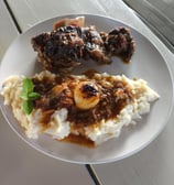 lamb with puree in the wood oven, The Sunset Drift , Ksamil Albania