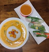 Tonight's Dinner π½οΈ Mango Thai Curry π Salad Rolls with Peanut Sauce π§ Made with π