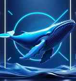 O DeepSeek AI com uma estética azul elegante, incorporando sua assinatura baleia azul como elemento 