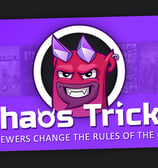 a purple banner with a cartoonish devil in the middle of the banner