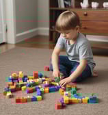 A toddler in a floral-patterned top is being supported by adults holding her hands as she takes steps. One adult is crouched beside her, wearing a striped shirt. The scene conveys a familial and nurturing atmosphere.