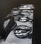 Title: Fish Market - An abstracted painting of a fish market display.