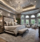 two beige wooden tables in white room