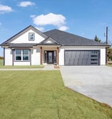 a house with a garage door