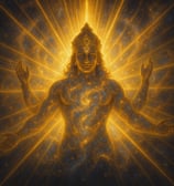 Krishna’s universal Vishvarupa, shining with the brilliance of a million suns as described in the Bh