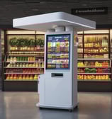 A person in a striped shirt operates a juice vending stall, preparing drinks for customers. The stall features multiple juice dispensers with labels in a foreign language, and a variety of disposable cups stacked next to them. Fresh fruits can be seen on the counter and in baskets, indicating the use of fresh ingredients.