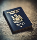 passport booklet on top of white paper