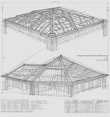 A detailed architectural blueprint lies on a table, adorned with various labels such as 'RECEPTION,' 'FOYER,' and 'IDENTIFICA AREA.' Several blue trees and shrubbery areas are illustrated on the plan. Two black pens rest on the blueprint, indicating ongoing work or recent annotations.