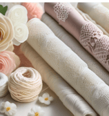 Gorgeous lacy fabrics and flower trimmings