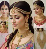 A display of various colorful jewelry pieces, including necklaces, bracelets, rings, and earrings, featuring shades of blue, purple, and green. The items are elegantly arranged on a mannequin and a showcase counter, highlighting the intricate designs and vibrant hues.