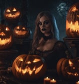 a woman in a black dress and a black dress with a skeleton headdress