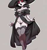 a woman in a witch hat and a black hat