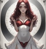 a woman in a red dress with a red dress