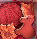 Cute fall themed sugar cookies, dogs, sweaters, and leaves. Very colorful and baked for an exciting
