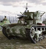 "Soviet Red Army T-26 tanks and a BA-64 armored car of the 3rd Guards Army, Winter Spring 1943.