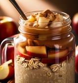 a jar of oatmeal with apples and cinnamons