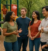 Parents talking at a playground