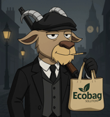 a cartoonish goat with a baguett bag in his hand