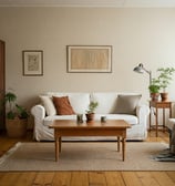 a living room with a couch and a table