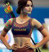 a woman in a sports bra top with arrows