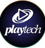 a playtech logo on a blue button