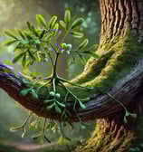 a misty misty plant growing on a tree branch