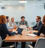 a group of business people sitting around a table