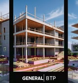 a group of three pictures of a building being built