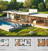 a house plan with a pool and a pool