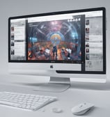 A computer screen displaying a webpage about ChatGPT, focusing on optimizing language models for dialogue. The webpage has text describing the model and includes the OpenAI logo. The background is green with some purple graphical elements on the side.