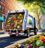 a garbage truck with a garbage canister full of food wastes