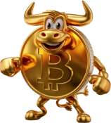 a gold coin with a bullish face and a bitcoin bitcoin