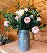 Medium milk churn wedding pink and ivory rose silk faux floral aisle decor
