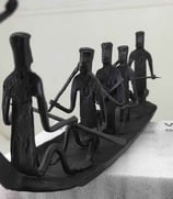 "Bastar tribal iron boat with 5 seated figures – handcrafted Loha Shilp sculpture-Export-ready"