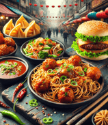 Street food delights: noodles, momos, burgers, vad Pav, panipuri and more.