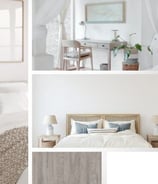 a bedroom with a bed, a table and a chair