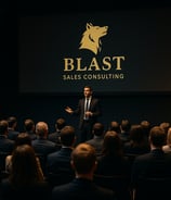 a man in a suit and tie standing in front of a crowd of people