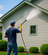 a man is using a pressure gun to clean a house