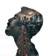 a double exposure of a double exposure of a cityscapeople