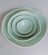 Set de bols et assiettes,  Turquoises,  Porcelaine blanche émaillée
