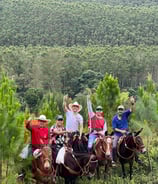 Personas dando un paseo a caballo por las montañas del lago calima