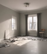 a room with a wooden floor and a window that has recently been renovated and still has some renovati